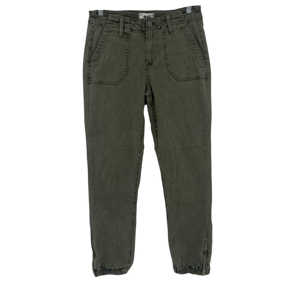 Paige Utility Joggers Womens Pants Sz 26 Olive Quiet Luxury Minimalist Ankle Zip
